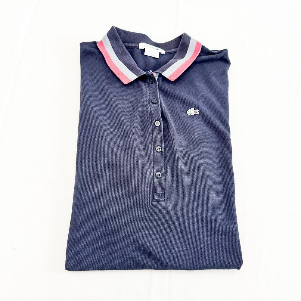 Lacoste Short Sleeve Sweater Collared Dress Striped Collar/Sleeves Size 42